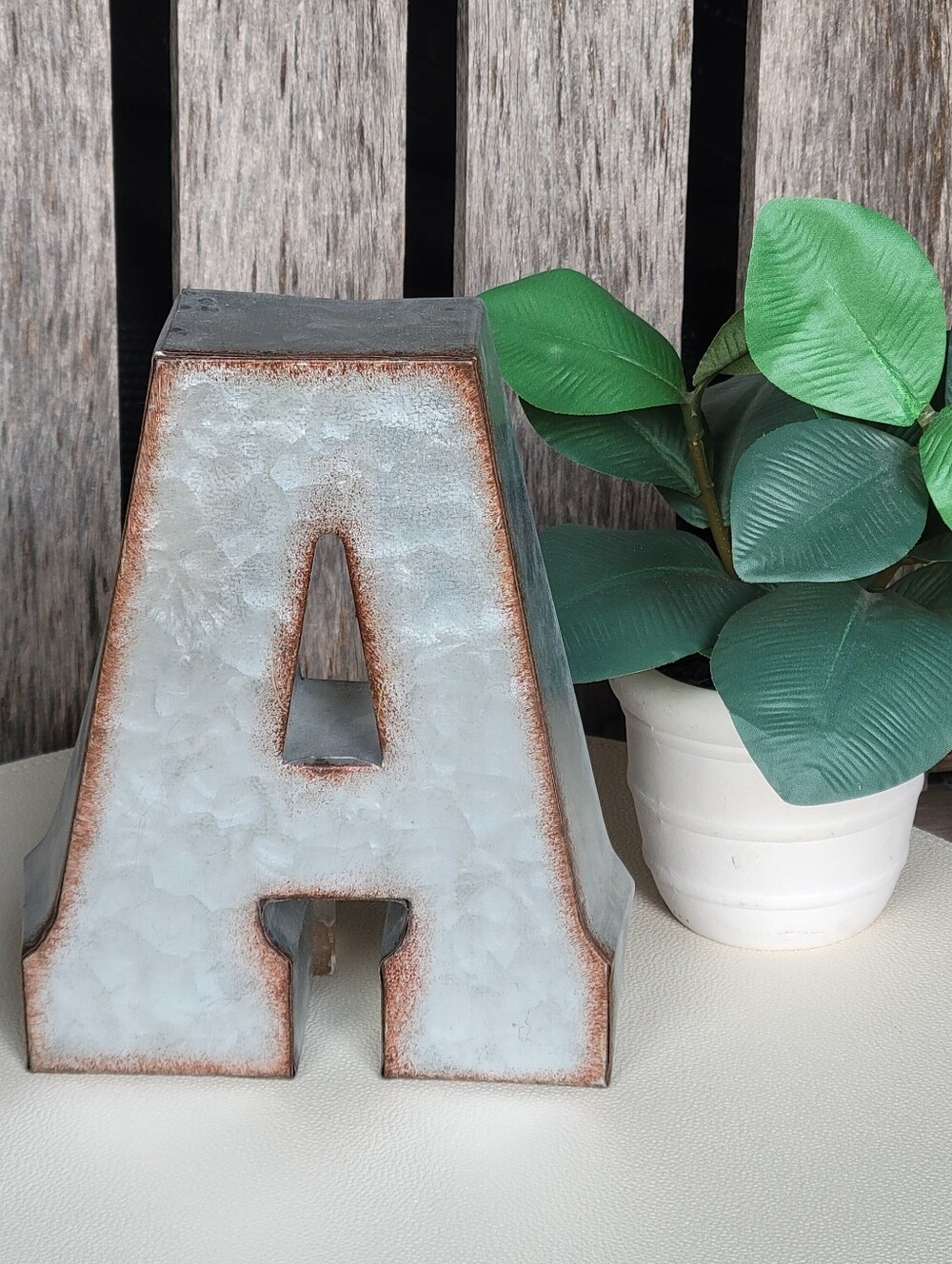 Decorative Letter A - Distressed White with Rust Edging - Picture 3 of 5